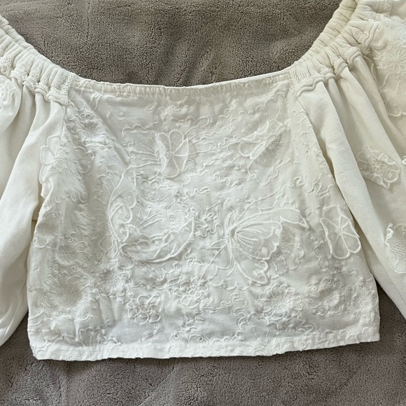 Free People Icing On Ivory Off Shoulder Cropped Boho Blouse Top Size Large - Picture 3 of 16